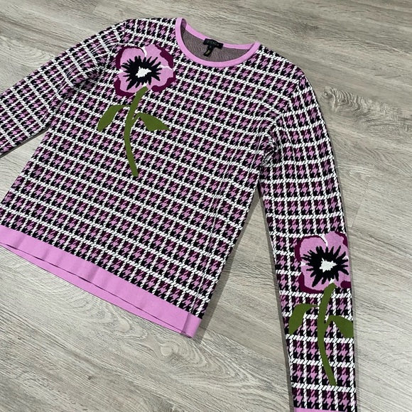 Women’s Escada Skara Houndstooth Poppy Floral Pink Jumper Blouse - Picture 8 of 8